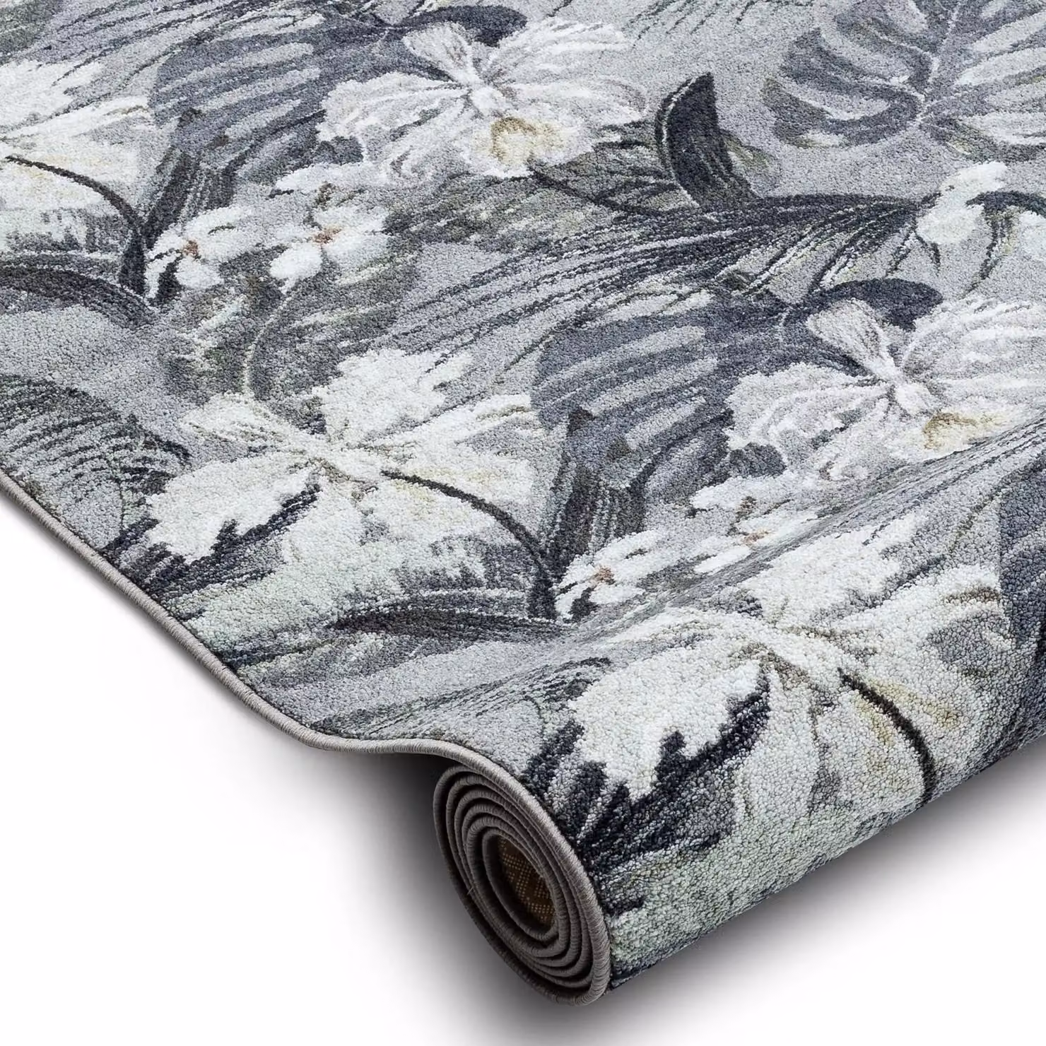 RugsX Anti-Slip Monstera Floral Runner in Grey, W: 80 cm, L: 290 cm – 2