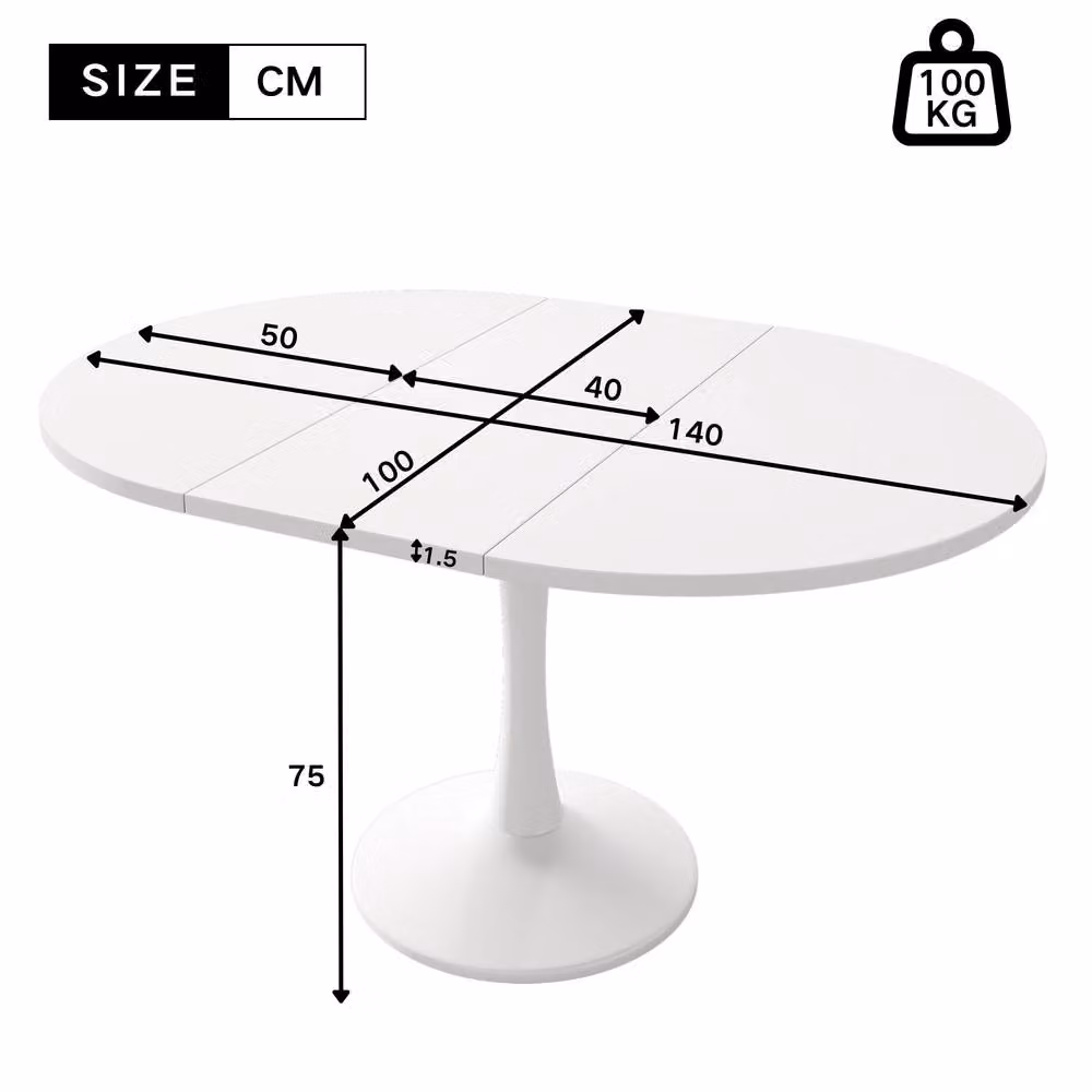 BTM White Extendable Round Dining Table for 4-6 People, W/D/H: 100 x 100 x 75 cm (Extends to 140 cm) – 2