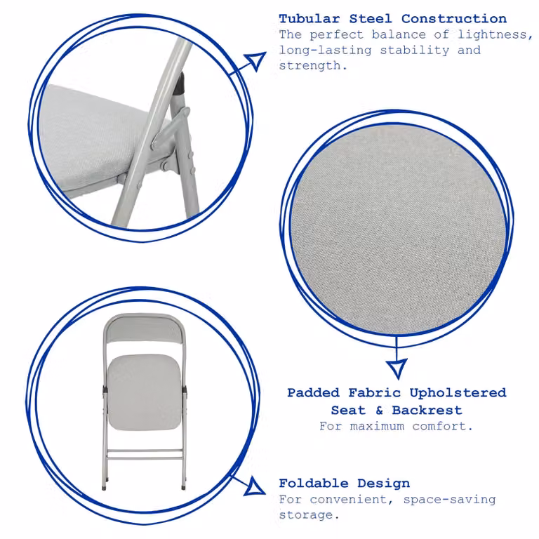 Harbour Housewares Pack of 6 Blue Fabric Padded Metal Folding Chairs