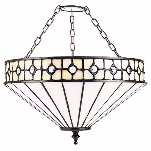 Happy Homewares Modern Opal White Tiffany Glass Pendant Shade with Transparent Circular Beads, Diameter: 30 cm