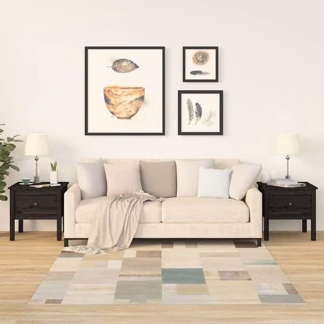 Berkfield Home Set of 2 Black Solid Wood Pine Side Tables, W/D/H: 50 x 50 x 49 cm – 1