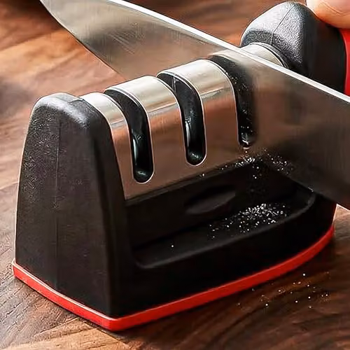 Premier Housewares Manual 3-Slot Knife Sharpener in Red and Black – 3