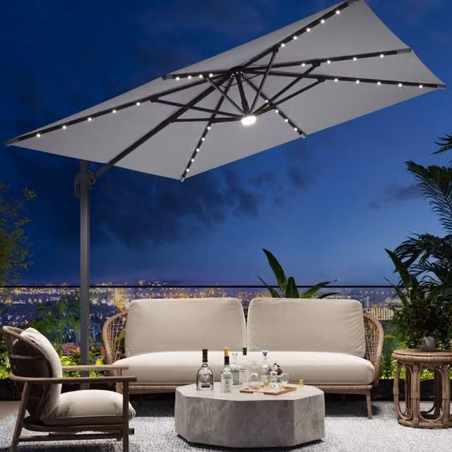 Breeins Square Cantilever Parasol with Solar LED Illumination in Grey