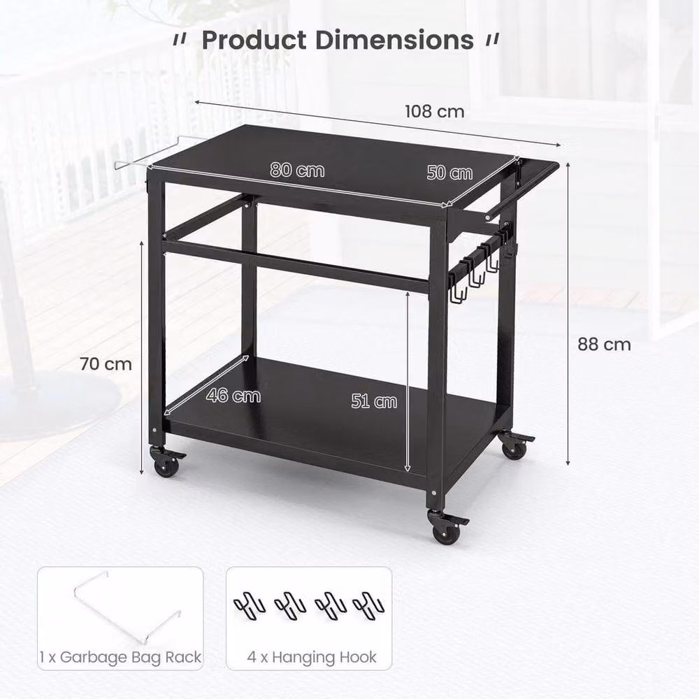Havendro Portable BBQ Dining Prep Trolley Cart in Matt Black Metal with Lockable Wheels – 2