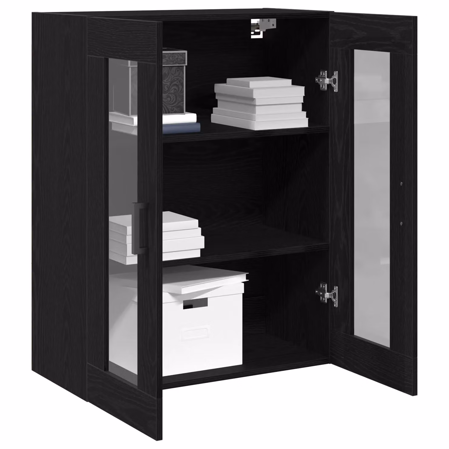 Berkfield Home Modern Wall-Mounted Cabinet with Glass Doors in Black Oak, W: 69.5 cm, D: 34 cm, H: 90 cm – 3