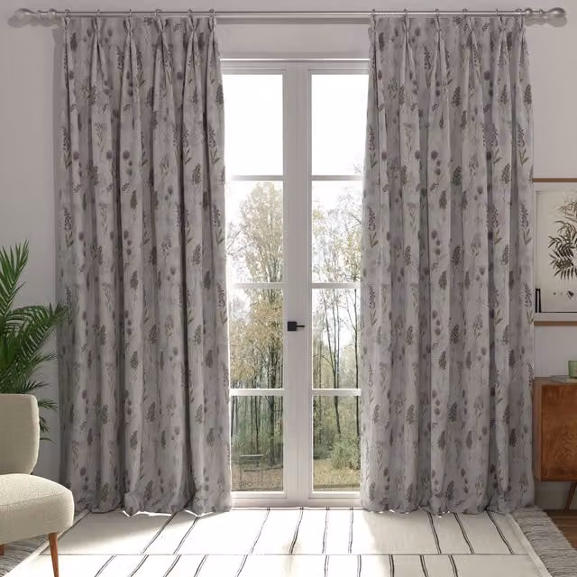 Terrys Made to Measure Blackout Floral Fabric Panel Curtain in Purple
