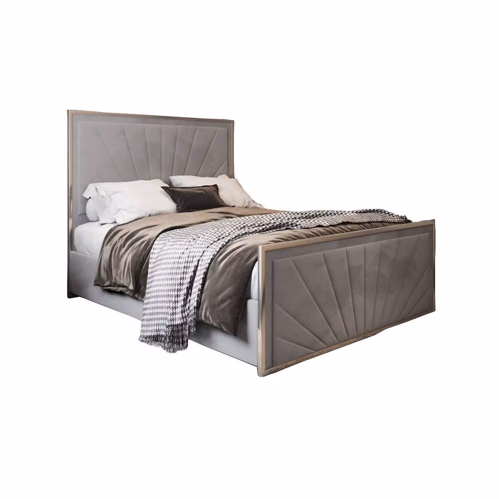 KDMD Thornhill Modern Upholstered Velvet and Metal Designer Bed Frame in Grey, W/D/H: 140 x 200 cm – 2