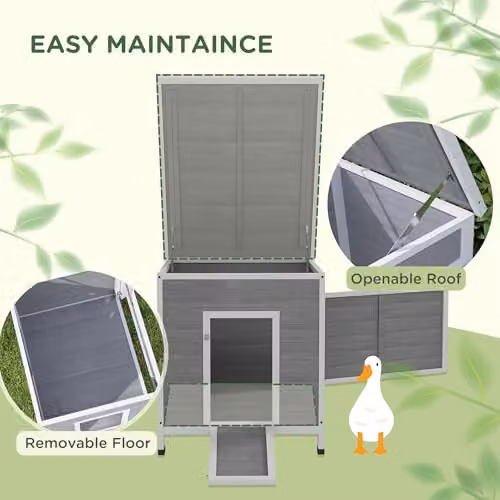 PawHut Wooden Raised Duck House Poultry Coop in Light Grey – 3