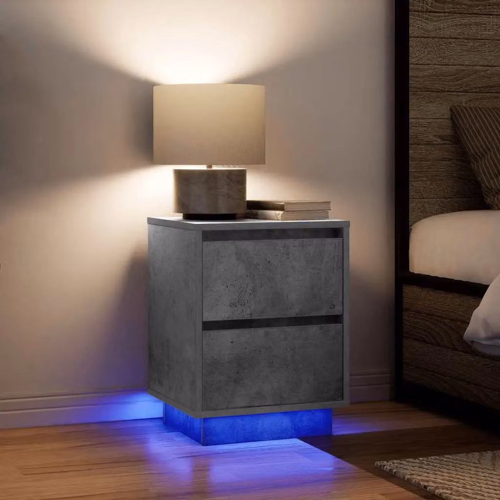 Berkfield Home Bedside Cabinet with Integrated LED Lights, Concrete Grey, W/D/H: 38 x 34 x 50 cm – 2