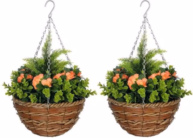 Kelvenix 2 Pack Artificial Lisianthus Hanging Floral Arrangement in Green and Multicolour