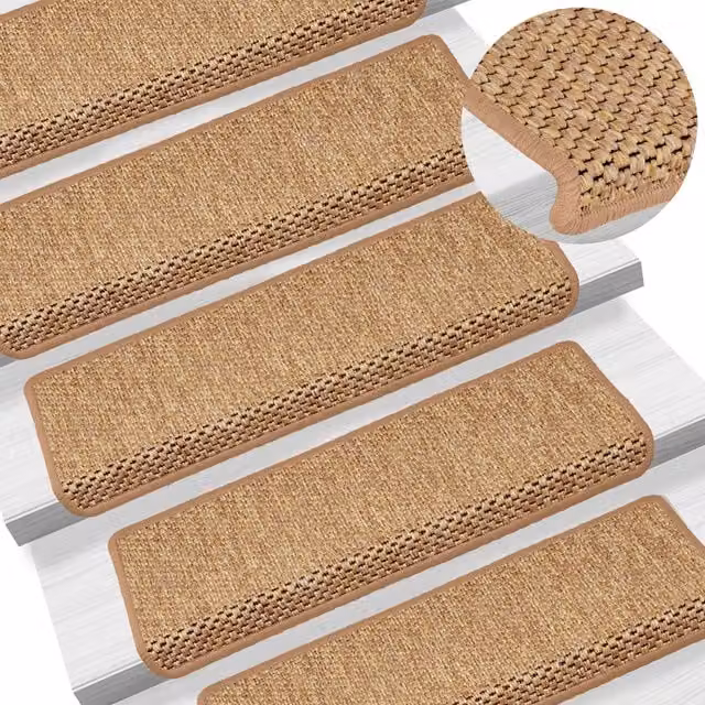 Berkfield Home Self-adhesive Sisal-Look Stair Mats, 15 Pieces, Orange, W/D/H: 65 x 21 x 4 cm