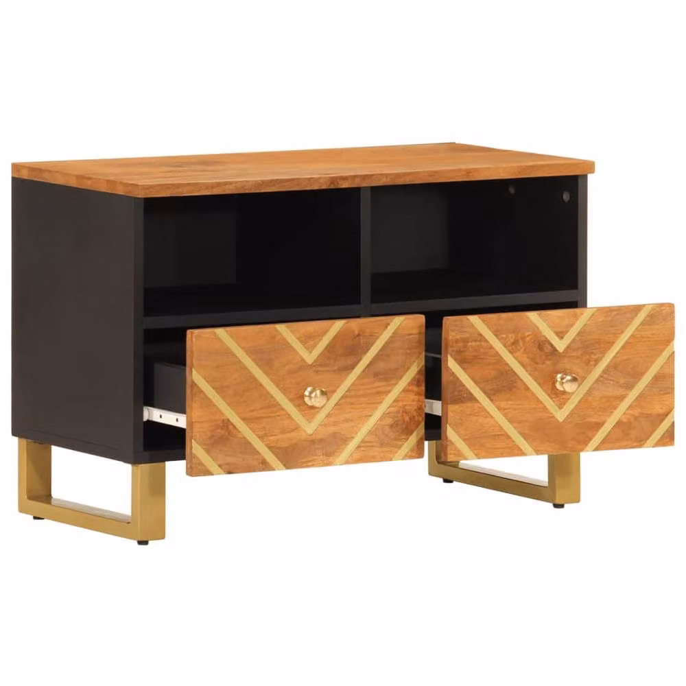 Berkfield Home Industrial Mango Wood TV Cabinet in Brown and Black, W: 70 cm, D: 33.5 cm, H: 46 cm – 3
