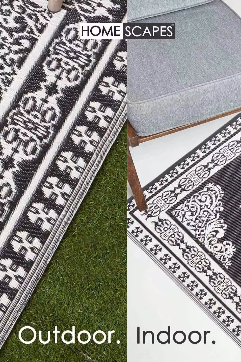 Homescapes Reversible Woven Outdoor Garden Rug with Black and White Mosaic Motif, W/D/H: 120 x 180 x 1 cm – 5