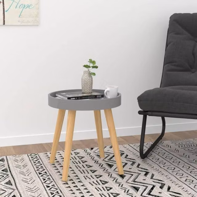 Berkfield Home Grey Side Table in Engineered Wood and Solid Pine, W/D/H: 38 x 38 x 40 cm – 1