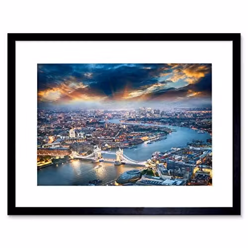 Wee Blue Coo London Thames Aerial View Cityscape Framed Wall Art Print, Multicolour – 1