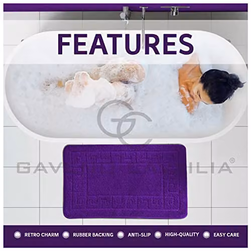 Gaveno Cavailia 2 Piece Non-Slip Greek Cotton Bath Mat Set, Purple, W: 75 cm, D: 50 cm, H: 2 cm – 5