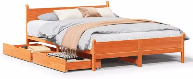 Berkfield Home Rustic Solid Wood Pine Bed Frame in Wax Brown, W/D/H: 140 x 200 cm