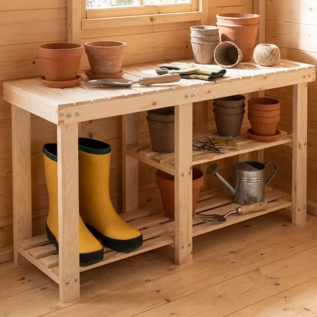 Noa and Nani Einar Pine Outdoor Garden Storage Rack in Brown Wood