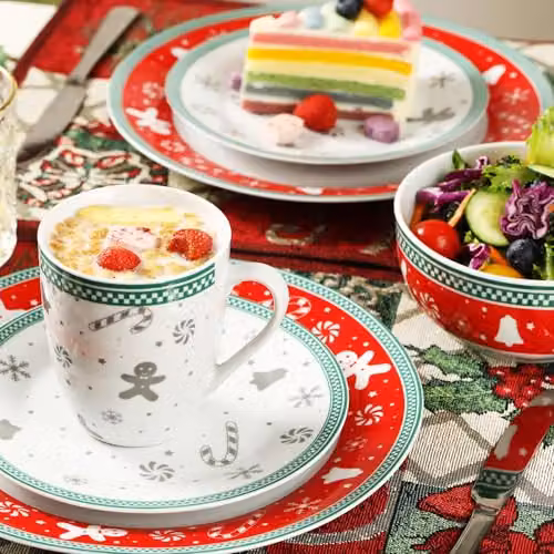 Simpa 16-Piece Christmas Gingerbread Men Ceramic and Porcelain Dinner Set in Multicolour – 3