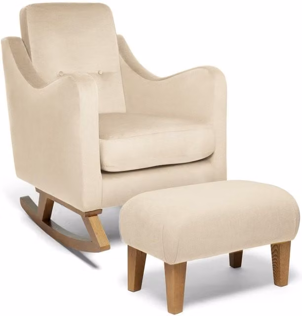 Mamas & Papas Bowdon Nursing Chair and Footstool Set in Brown and Beige with Oak Wood Frame