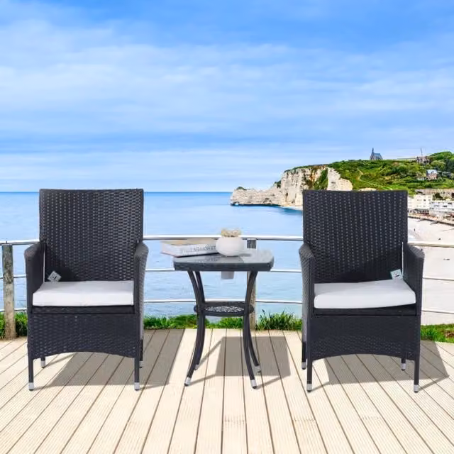 Chilli Seating Crescent Bistro Set in Black Rattan