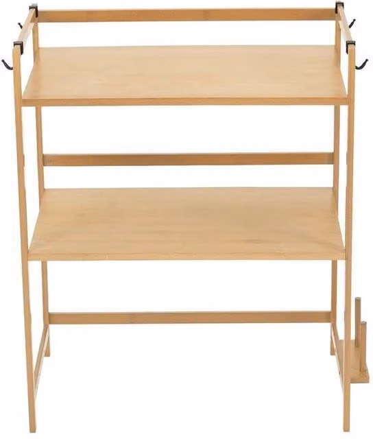 Kelvenix 2 Tier Bamboo Desktop Microwave Oven Rack in Brown and Beige