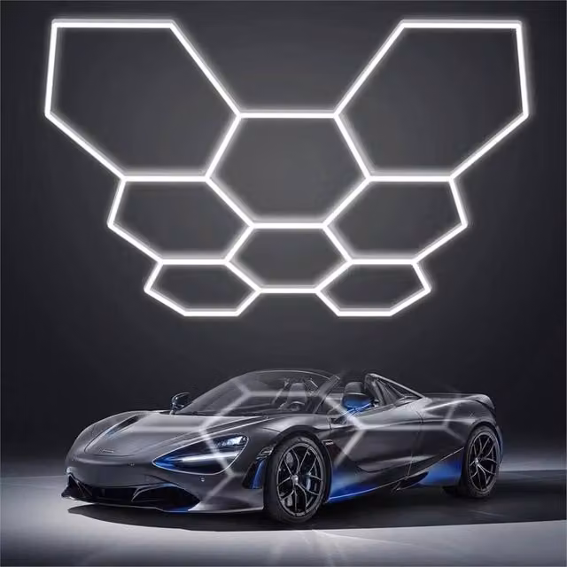 Nordara 8 Hexagon LED Ceiling Lighting in White for Garage, Workshop or Home