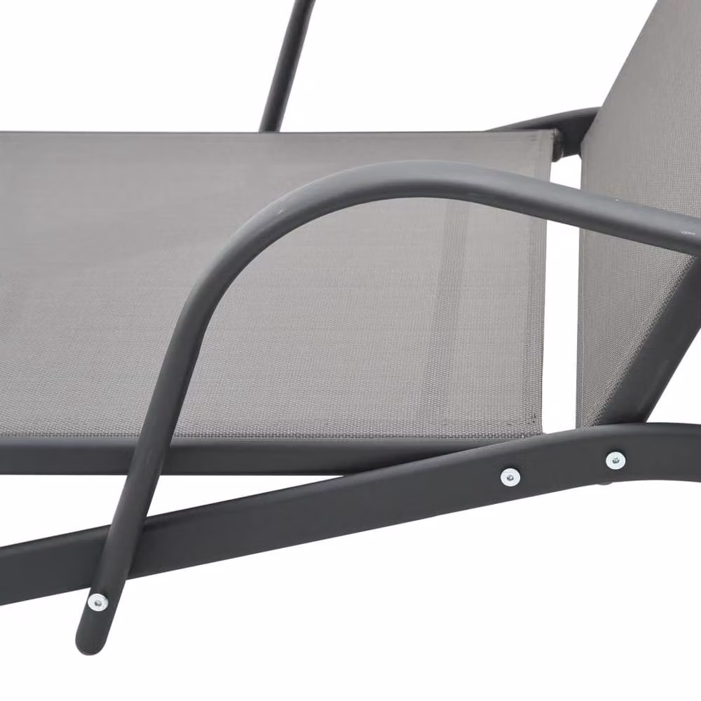 Berkfield Home Sun Lounger in Grey Powder Coated Steel and Textilene with Adjustable Headrest and Castors – 3