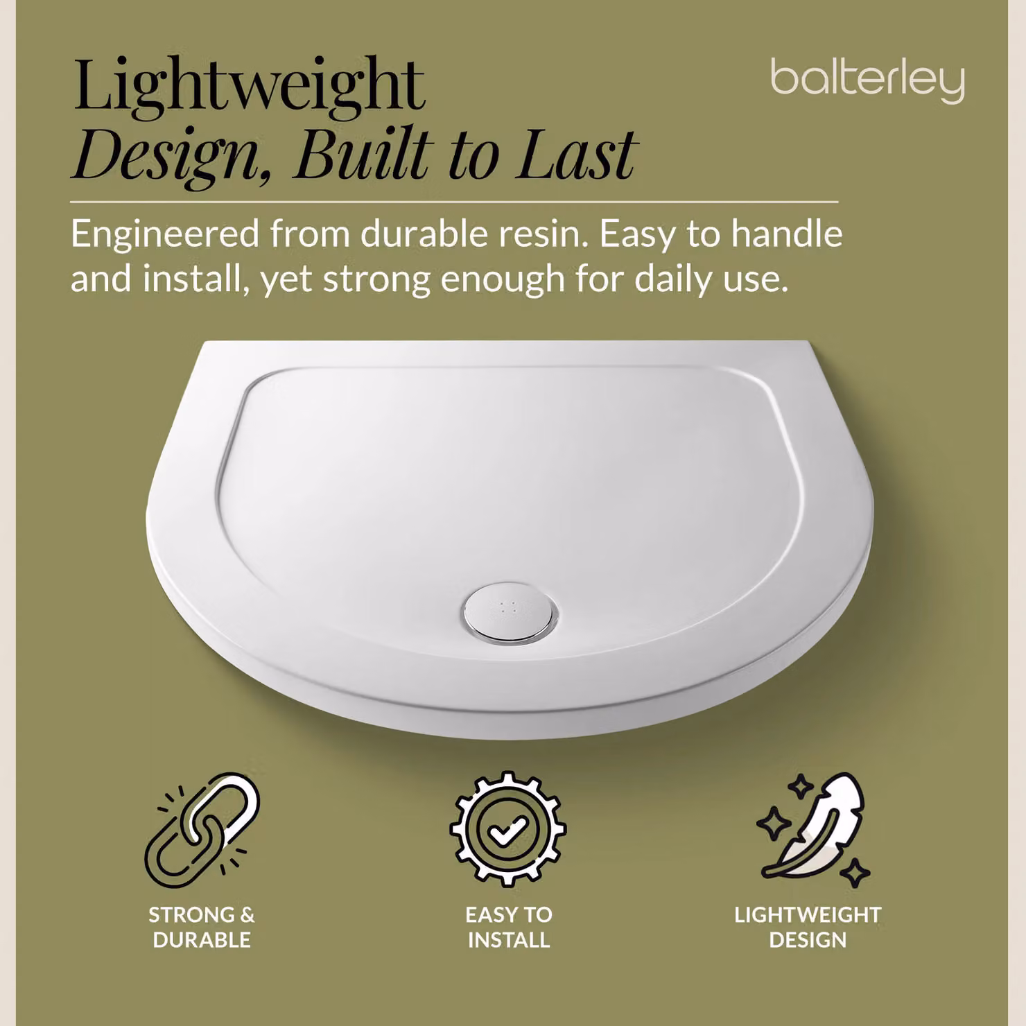 Balterley Premium D Shaped Shower Tray in White – 3