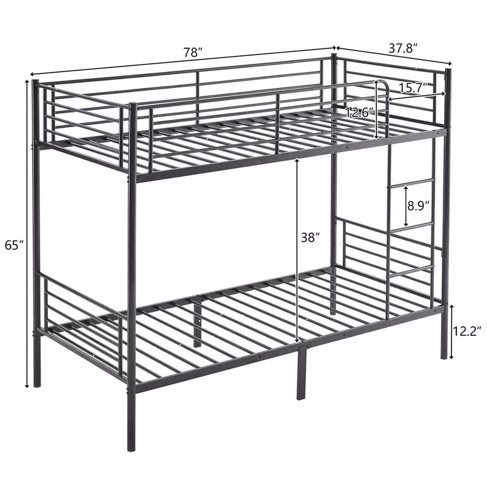 EONLION Black Metal Single Bunk Bed with Drawers – 2