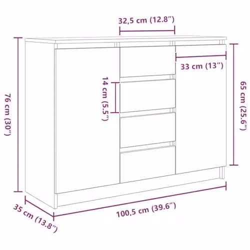 vidaXL Rustic Sideboard with Drawers in Old Wood Brown, W/D/H: 100.5 x 35 x 76 cm – 3
