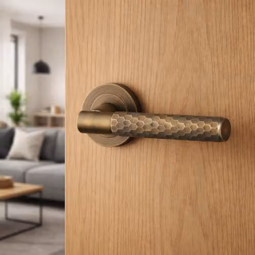AXS Hardware Montana Internal Door Handle Pair with Rose in Antique Brass for Bathroom Doors and Standard UK Tubular Latches – 4