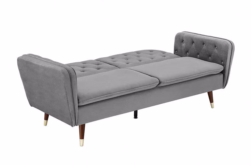 Home Detail Whitby Chesterfield Design Velvet Sofa Bed in Dark Grey with Gold Metal Tipped Wooden Legs – 4
