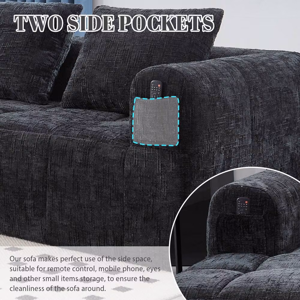 Direct Wicker Oversized Cloud Modular L-Shape Sectional Sofa in Black, 3 Seater Reversible Fabric Couch with Removable Covers and Scatter Cushions – 4