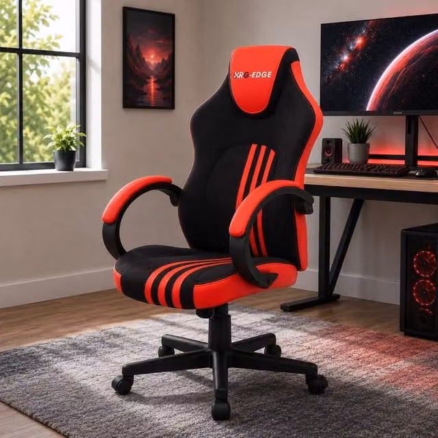 RayGar RG-EDGE Gaming Office Chair in Red and Black with High Back, Padded Armrests and 360 Degree Swivel – 1
