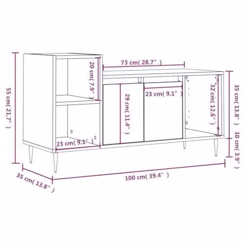 vidaXL Modern TV Cabinet in Brown Smoked Oak, W/D/H: 100 x 35 x 55 cm – 3