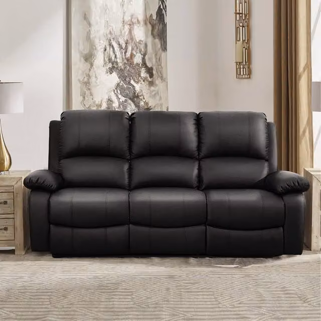 Comfy Living Black PU Leather Electric Recliner Sofa Set with 3 Seater, 2 Seater and Armchair