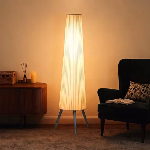 HOMCOM Dimmable Tripod Floor Lamp with Foot Switch, White and Grey, Height: 153 cm – 5