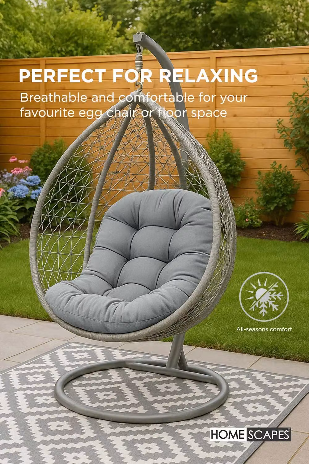Homescapes Luxury Grey Egg Chair Cushion for Hanging Basket Swing Chairs – 3
