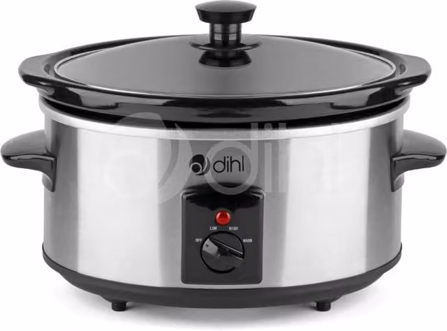 DIHL 3.5L Slow Cooker with Removable Ceramic Bowl and Glass Lid in Silver and Stainless Steel