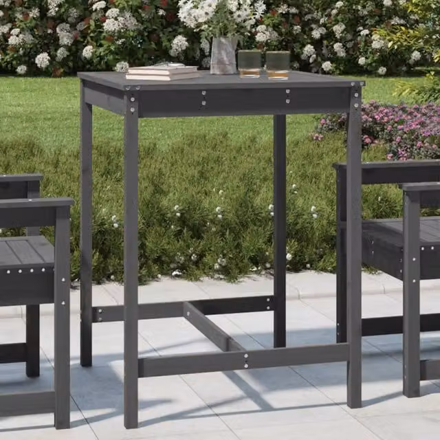 Berkfield Home Grey Rustic Solid Wood Pine Garden Table W/D/H: 82.5 x 82.5 x 110 cm – 1