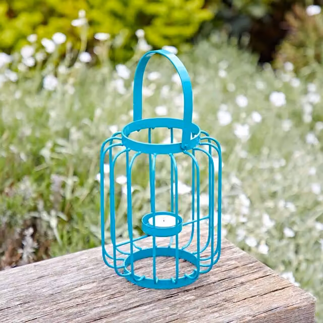 Paper High Iron Lantern Tea Light Holder in Petrol and Yellow