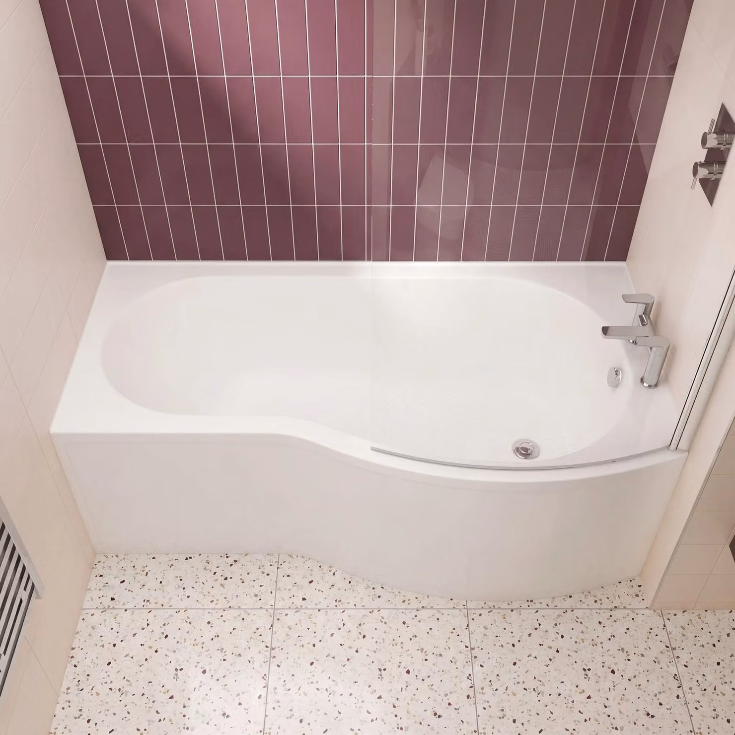 Balterley D-Shaped Right Hand Shower Bath with Leg Set, White, W: 170 cm, D: 73.6 cm, H: 41.5 cm – 2