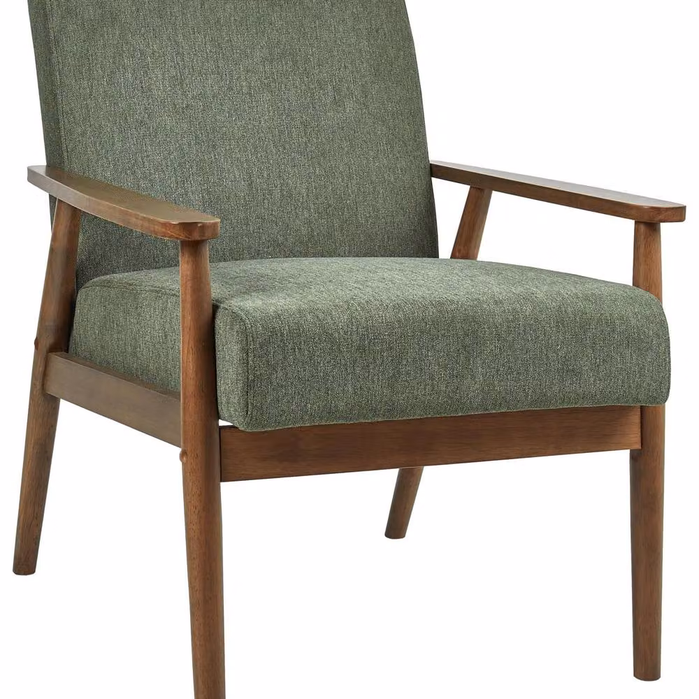 Wyld and Coco Everluxe Green Armchair with Mid-Century Retro Design and Dark Rubberwood Frame – 2