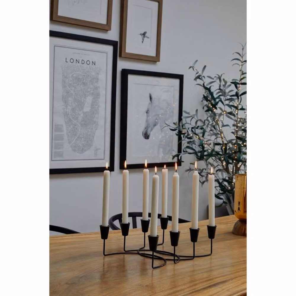 Lemon Pavilion Furniture and Decor Black Metal Circular 8 Piece Taper Candle Holder, W28 x D12 x H34 cm – 2