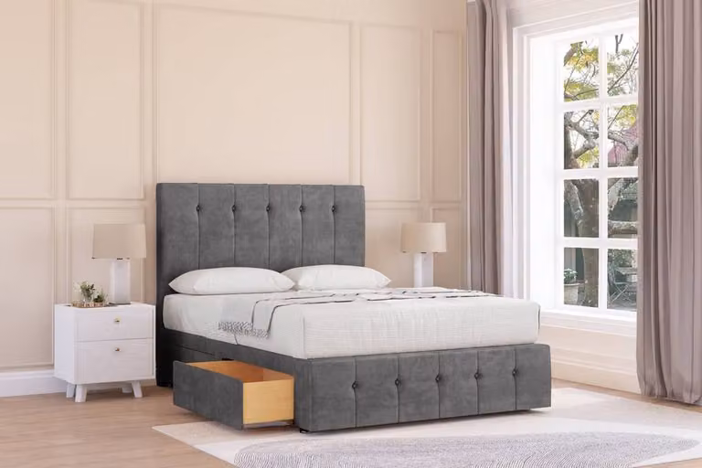 Sloomy Cambridge Plush Divan Base with 2 Drawers, 26 inch Headboard and 12 inch Footboard, Dark Grey, Super King, W/D/H: 200 x 200 x 30.48 cm