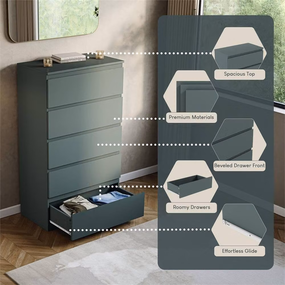 PAWNORA 5 Drawer Chest of Drawers in Green – 2