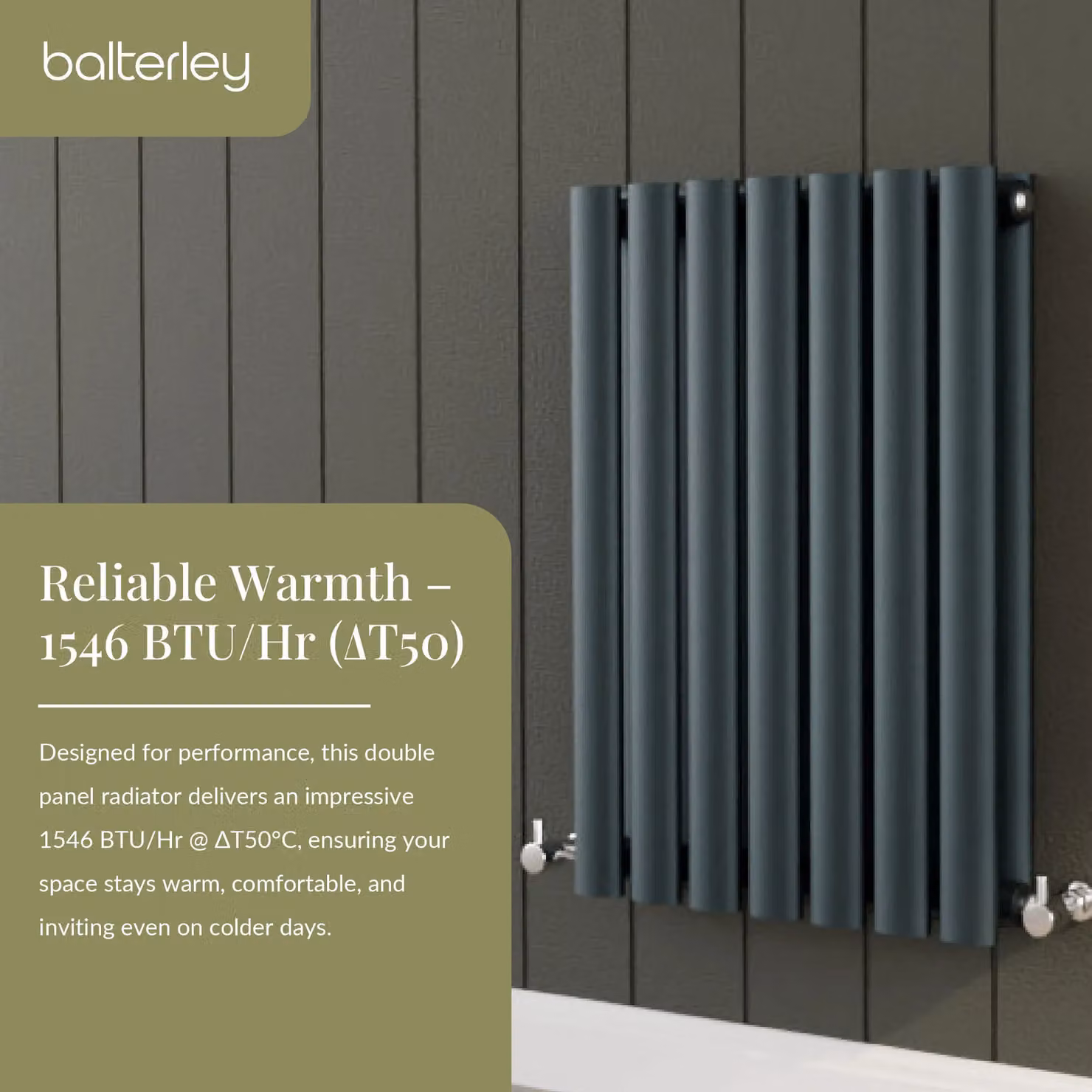 Balterley Embrace Horizontal Double Panel Radiator, Grey Anthracite, W: 60.0 cm, H: 41.2 cm – 3