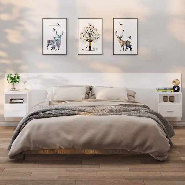 Berkfield Home Set of 2 White Wall-mounted Bedside Cabinets