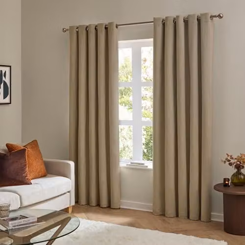 Riva Home Mocha Velvet Eyelet Curtains, Thermal Insulating and Opaque, W: 168 cm, H: 183 cm